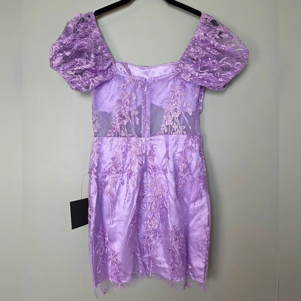 Lulus Seriously Cute Lavender Floral Embroidered Mesh Puff Sleeve Mini Dress